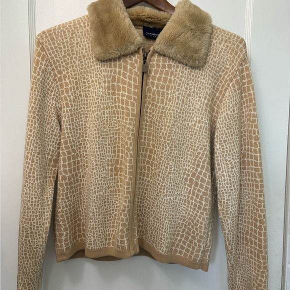 Vintage Y2K 2000’s Liz Claiborne Tan Zebra Fur collar sweater - Picture 6 of 7